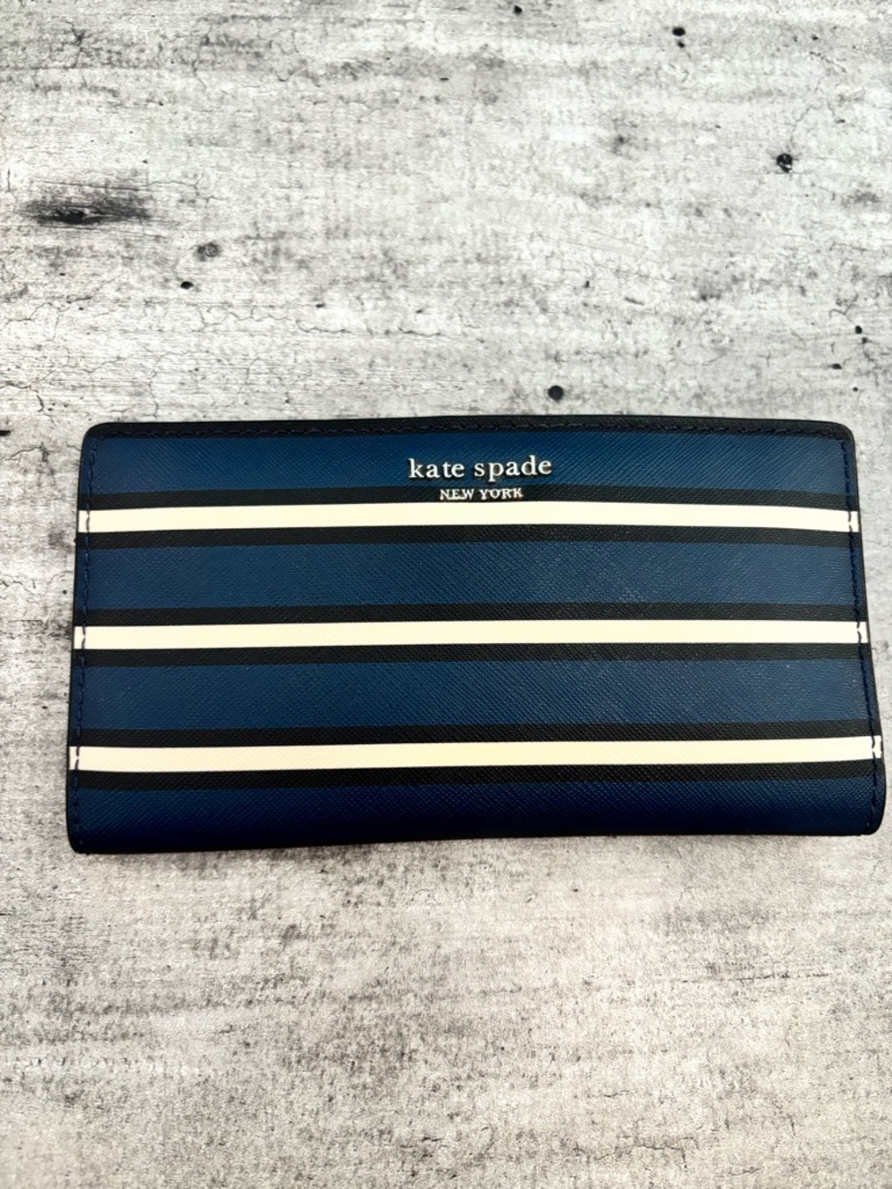 Kate Spade Cameron Slim Bifold Wallet Saffiano PVC Blue & White Striped